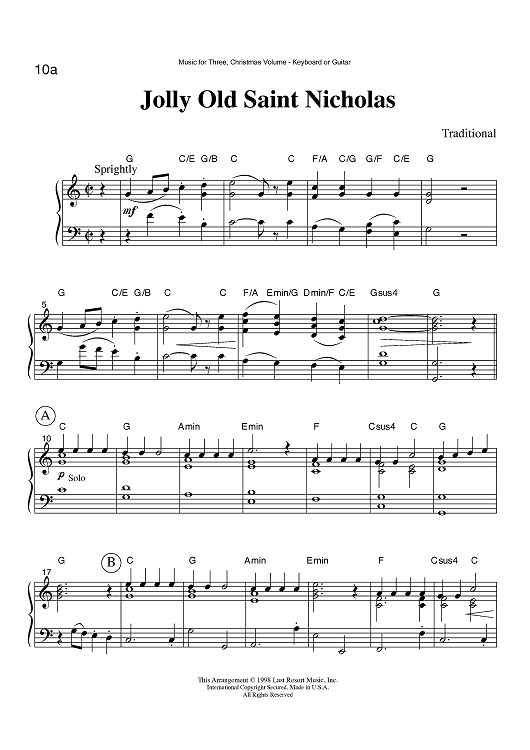 Jolly Old Saint Nicholas - Keyboard or Guitar