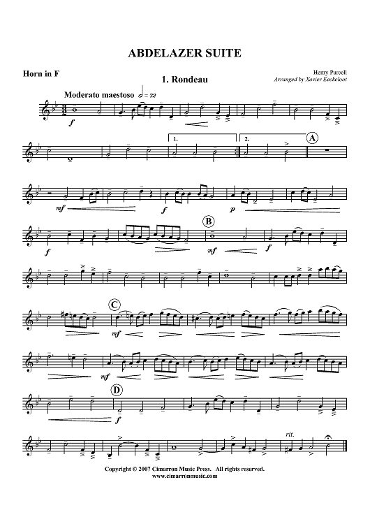 Abdelazer Suite - Horn in F
