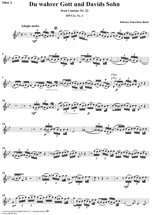 "Du wahrer Gott und Davids Sohn", Duet, No. 1 from Cantata No. 23: "Du wahrer Gott und Davids Sohn" - Oboe 2