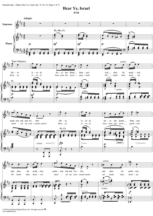 Hear Ye, Israel - No. 21 from "Elijah", part 2