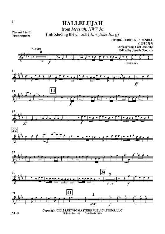 Hallelujah - from "Messiah", HWV 56 (introducing the Chorale "Ein' feste Burg") - Clarinet 2 in Bb