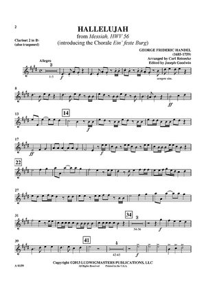 Hallelujah - from "Messiah", HWV 56 (introducing the Chorale "Ein' feste Burg") - Clarinet 2 in Bb
