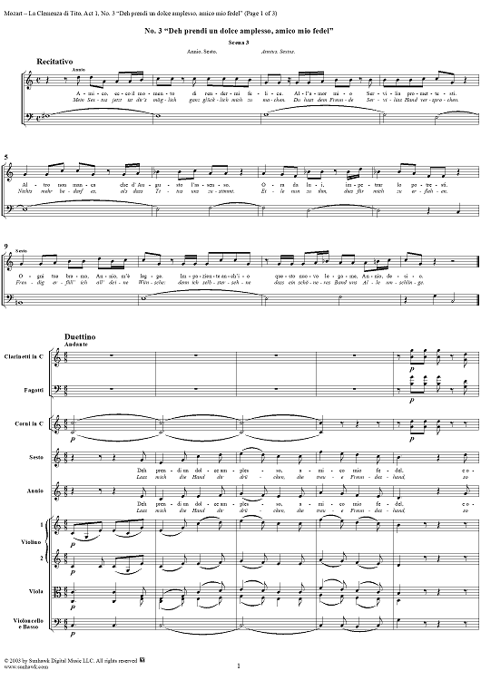 "Deh prendi un dolce amplesso, amico mio fedel", No. 3 from "La Clemenza di Tito", Act 1 (K621) - Full Score