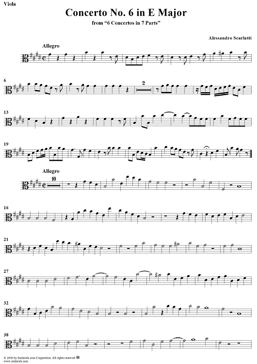 Concerto No. 6 in E Major  from "6 Concerti Grossi" - From "6 Concertos in 7 Parts" - Viola