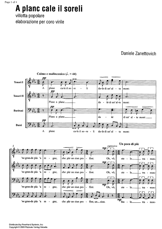 A planc cale il soreli - Score