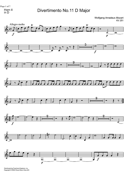 Divertimento No.11 D Major KV251 - Horn in D 2