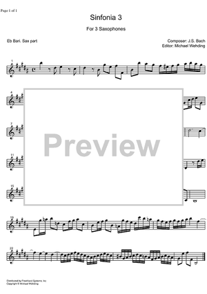 Three Part Sinfonia No. 3 BWV 789 D Major - E-flat Baritone Saxophone