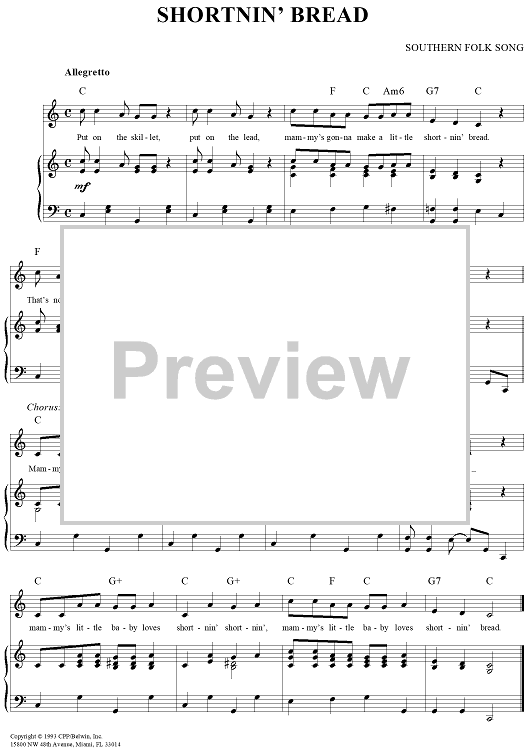 Shortnin' Bread" Sheet Music for Piano/Vocal/Chords Sheet Music Now