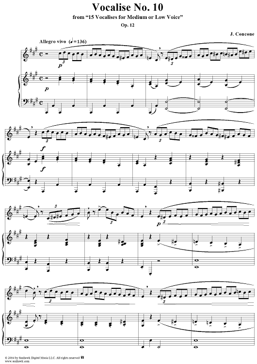 15 Vocalises for Medium or Low Voice, Op. 12: No. 10