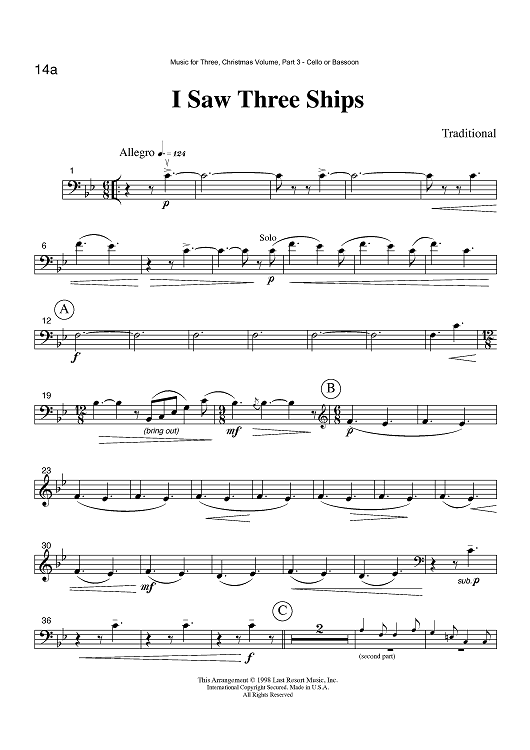 I Saw Three Ships - Part 3 Cello or Bassoon