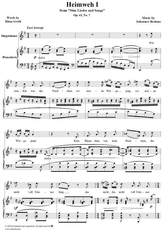 Heimweb I - No. 7 from "Nine Lieder and Songs" op. 63