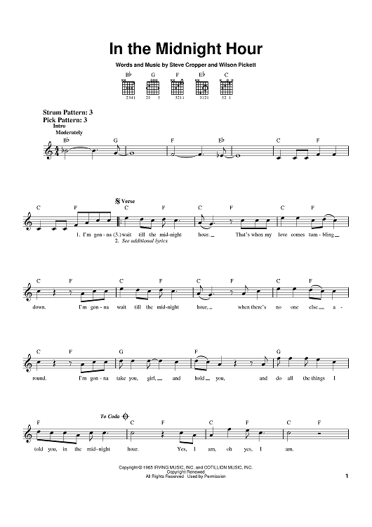 In The Midnight Hour" Sheet Music by Wilson Pickett for Easy Guitar