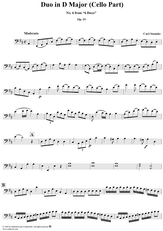 Duo No. 6 in D Major - Cello