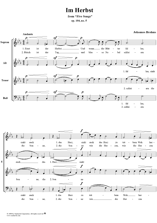 Five Songs, Op. 104, No. 5, Im Herbst