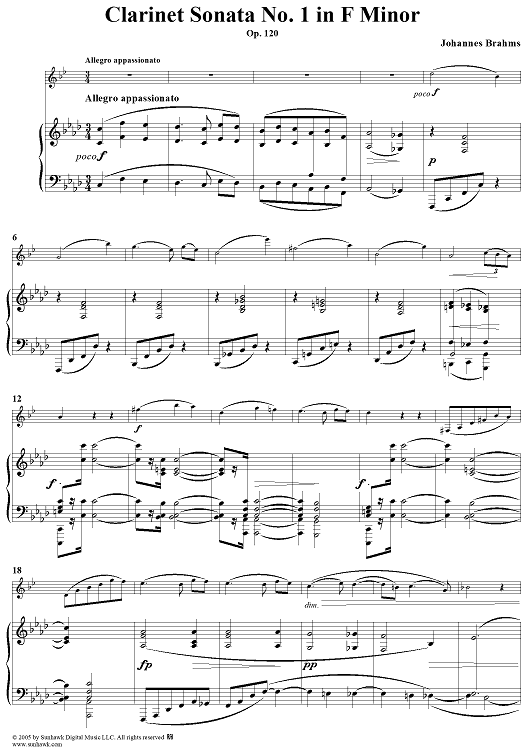 Clarinet Sonata No. 1 - Piano Score