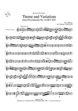 Theme and Variations from Divertimento No. 15 (KV 287) - Trumpet 1 in Bb