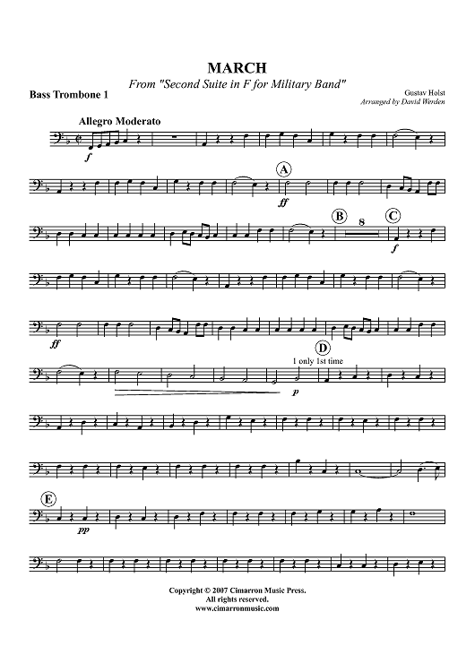 March from "Second Suite in F for Military Band" - Bass Trombone 1