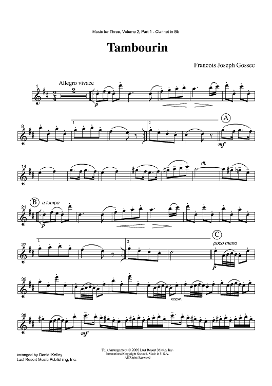 Tambourin - Part 1 Clarinet in Bb