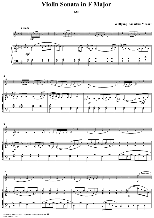 Violin Sonata in F Major, K55 - Piano Score