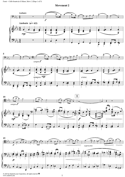 Cello Sonata No. 2 in G Minor, Movement 2 - Piano Score