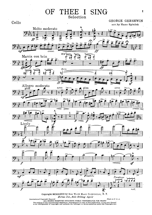 Of Thee I Sing - Cello