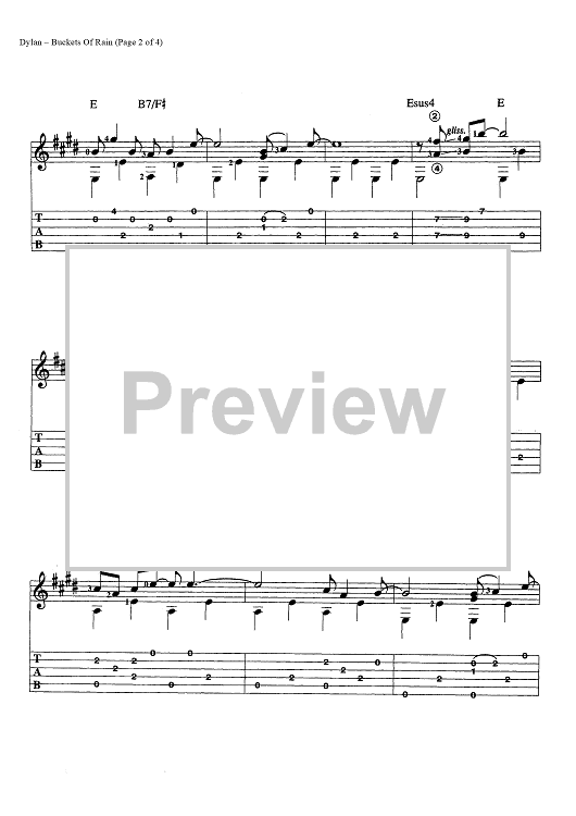Buckets Of Rain" Sheet Music by Bob Dylan for Guitar Tab/Chords Sheet