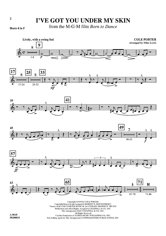 I've Got You Under My Skin - from the M-G-M film Born to Dance - Horn 4 in F