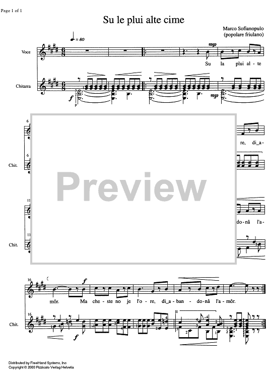 Su le plui alte cime - Score