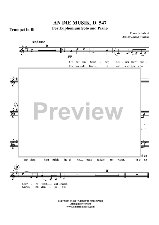 An Die Musik, D. 547 - Trumpet in B-flat