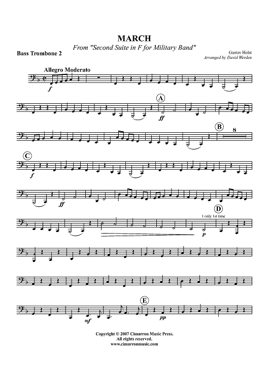 March from "Second Suite in F for Military Band" - Bass Trombone 2