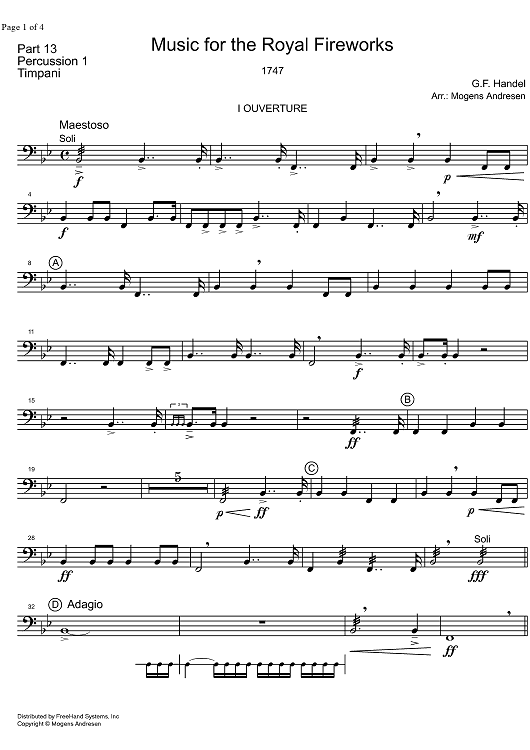 Music for the Royal Fireworks HWV 351 - Percussion 1