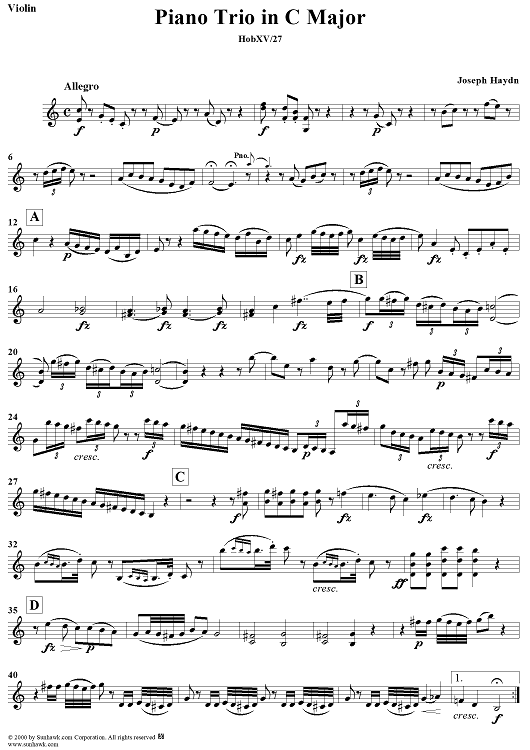 Piano Trio in C Major    (HobXV/27) - Violin