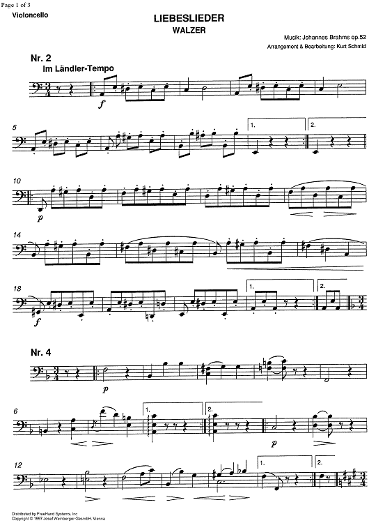 Liebeslieder Walzer Op.52 - Cello