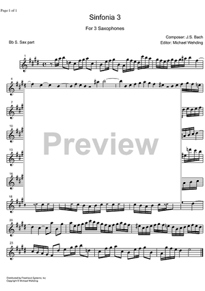 Three Part Sinfonia No. 3 BWV 789 D Major - B-flat Soprano Saxophone