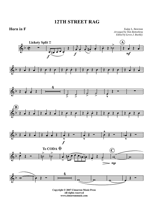 12th Street Rag - Horn in F