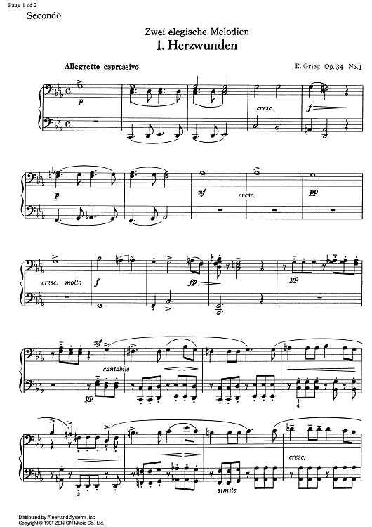 2 Elegische Melodien Op.34 No. 1 - Herzwunden(The Wounded Heart) - Piano 2