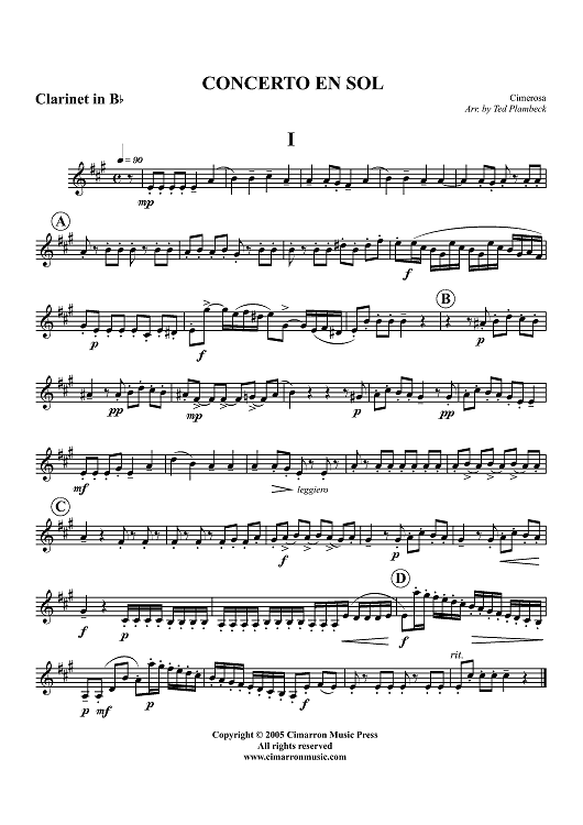 Concerto in Sol - Clarinet in B-flat