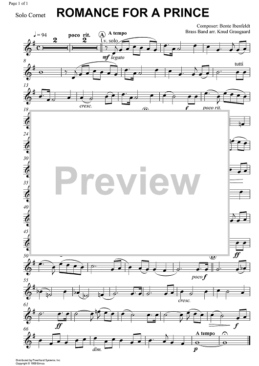Romance for a Prince - B-flat Cornet Solo