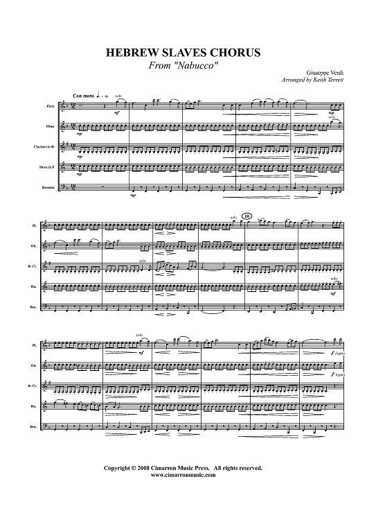 Hebrew Slaves Chorus - from "Nabucco" - Score