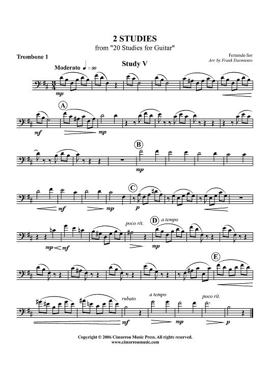 2 Studies from "20 Studies for Guitar" - Trombone 1