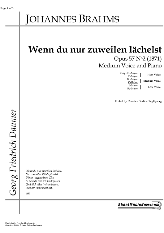 Wenn du nur zuweilen lächelst Op.57 No. 2
