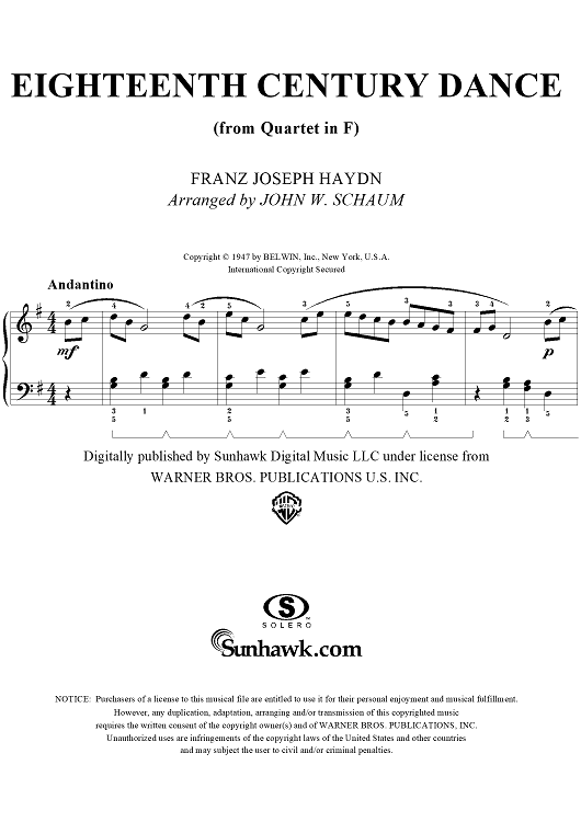 Eighteenth Century Dance (From Quartet in F, Op. 3, No. 5)