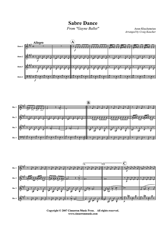 Sabre Dance - From "Gayne Ballet" - Score