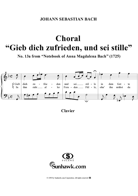 Choral ("Gieb dich zufrieden") (Second) from the Notebook of Anna Magdelena Bach