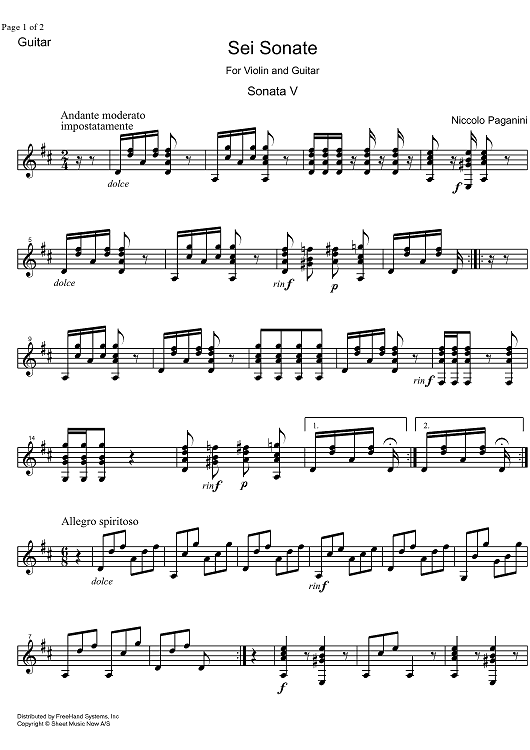 Sonata D Major Op. 2 No. 5 - Guitar
