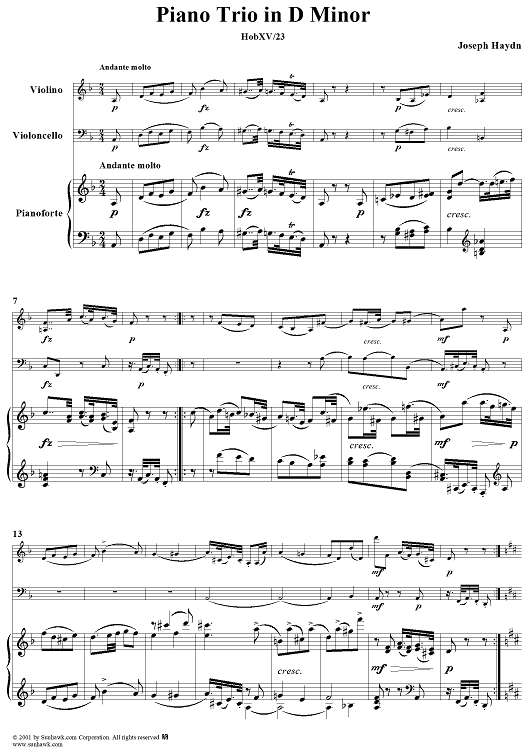 Piano Trio in D Minor, HobXV/23 - Piano Score