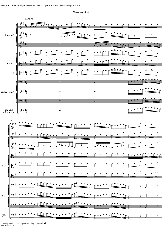 Brandenburg Concerto No. 3: Allegro - Score