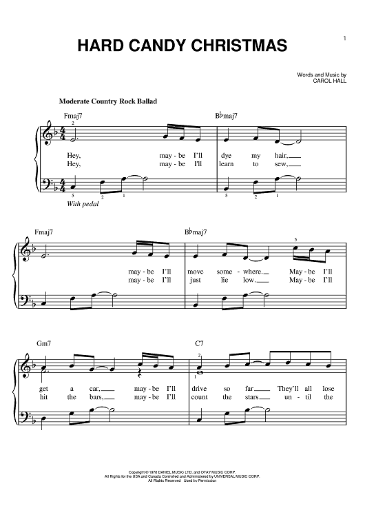 Hard Candy Christmas" Sheet Music by Dolly Parton for Easy Piano