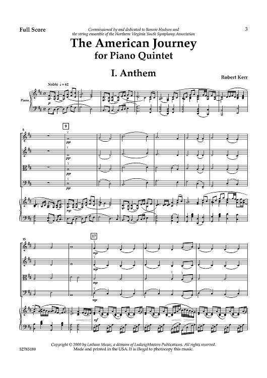 The American Journey for Piano Quintet - Score