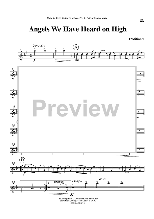 Angels We Have Heard on High - Part 1 Flute, Oboe or Violin